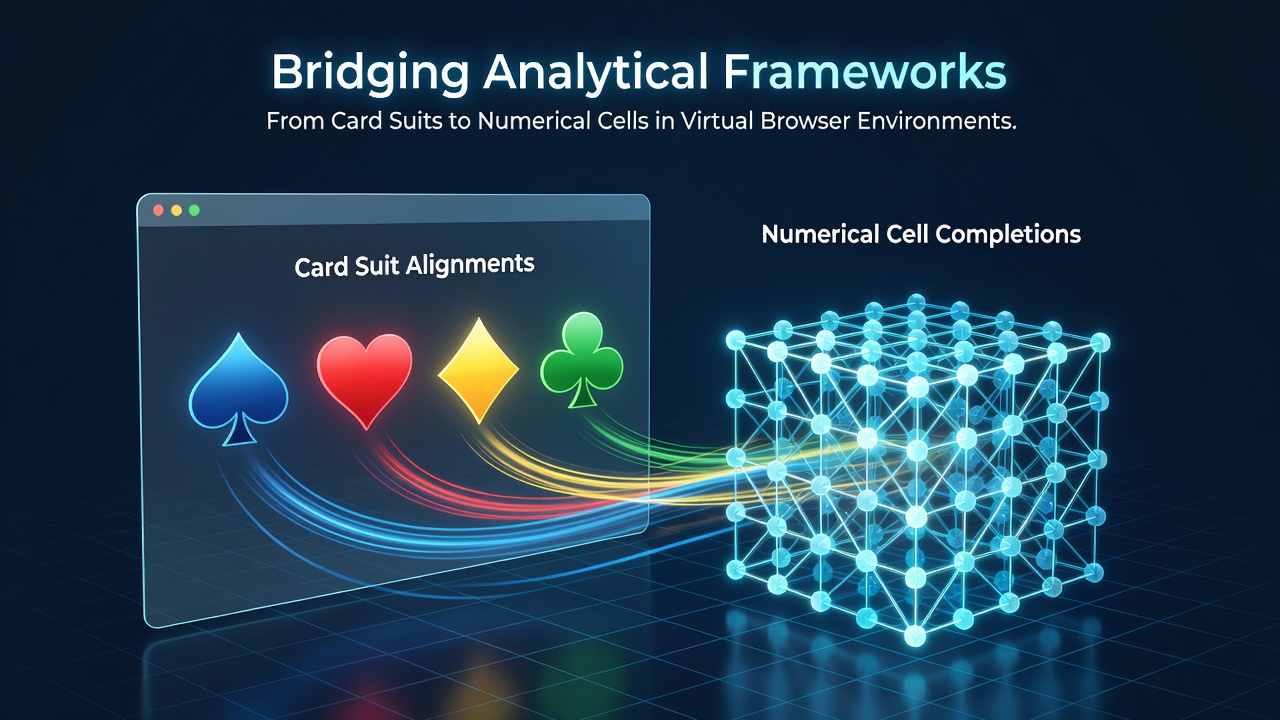 Analytical mapping between card suit patterns and grid-based number placement in browser interfaces