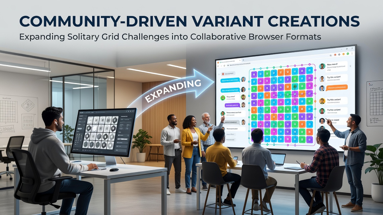 Community members collaborating on grid puzzle variants in a browser interface showing shared digital boards and real-time edits