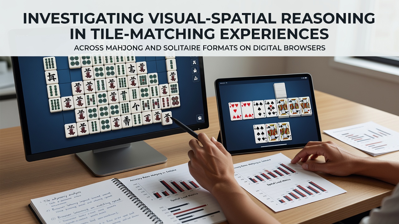 Browser-based Mahjong layout displaying layered tiles that require spatial visualization and pattern matching during gameplay