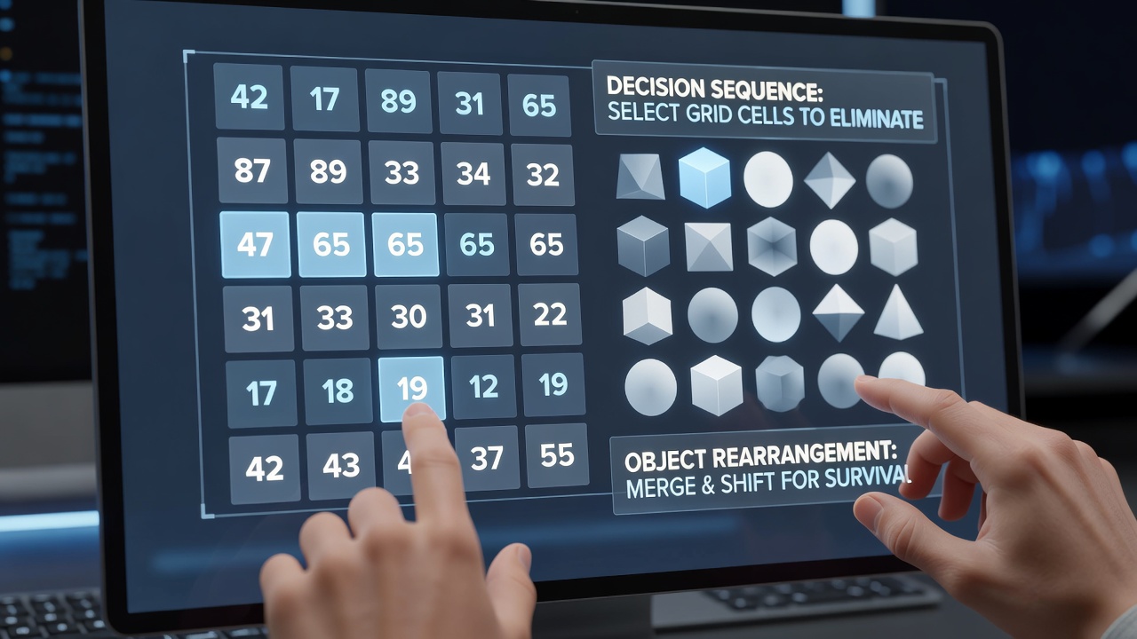 Sequence of player moves illustrating decision paths in a merged numerical and object elimination web game