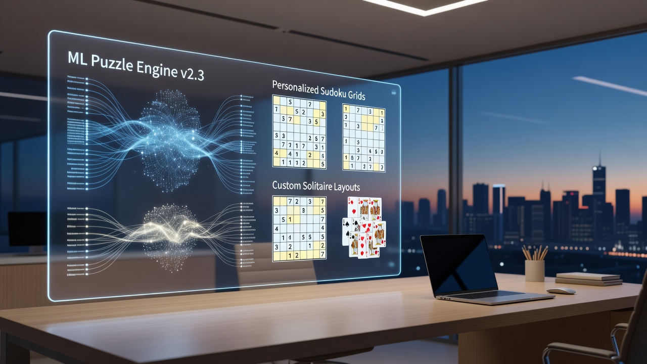 Machine learning dashboard displaying real-time Sudoku puzzle adjustments based on user skill metrics